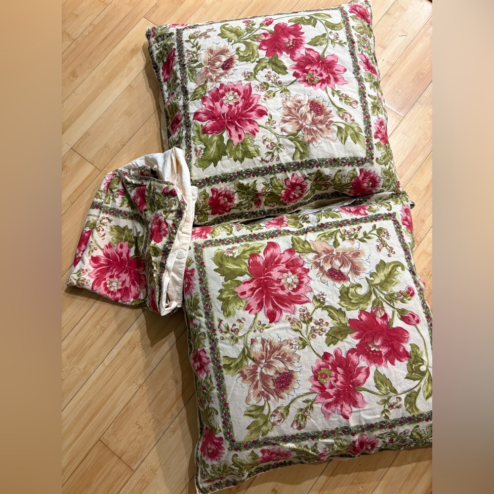 April Cornell Pink and Cream Floral Pillow Covers Button Closure. Set of three.